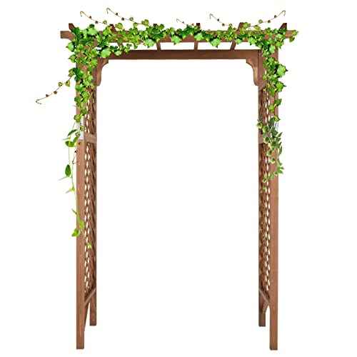 Brown 7FT Wooden Garden Arbor Arch Trellis for Climbing Roses