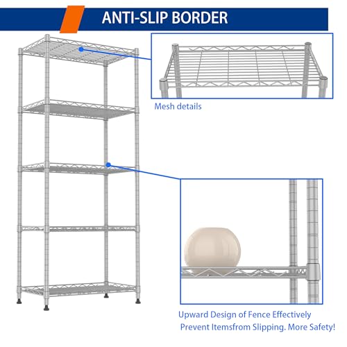 5 Wire Shelving Metal Storage Rack Adjustable Shelves
