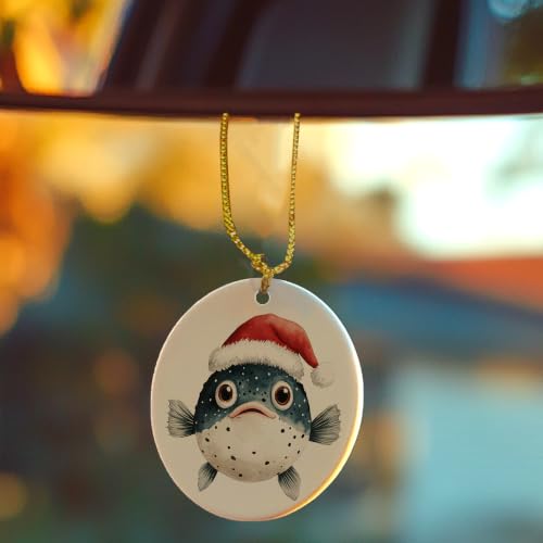 Funny Santa Pufferfish Christmas Ceramic Ornament