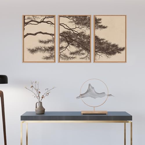 Large Vintage Pine Tree Branch Framed Canvas Wall Art