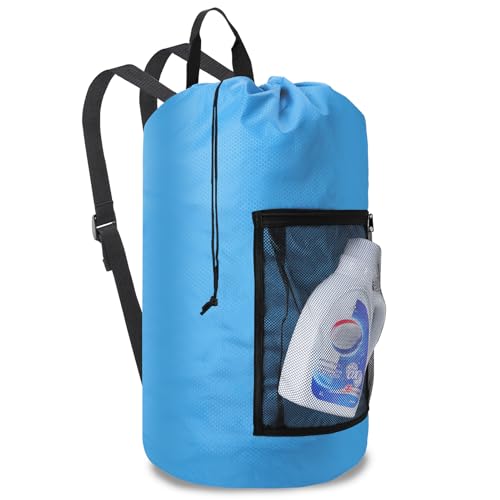 Laundry Bag Backpack Durable Laundry Bag with Shoulder Straps and Mesh Pockets Portable Laundry Hamper Dirty Clothes Bag for College