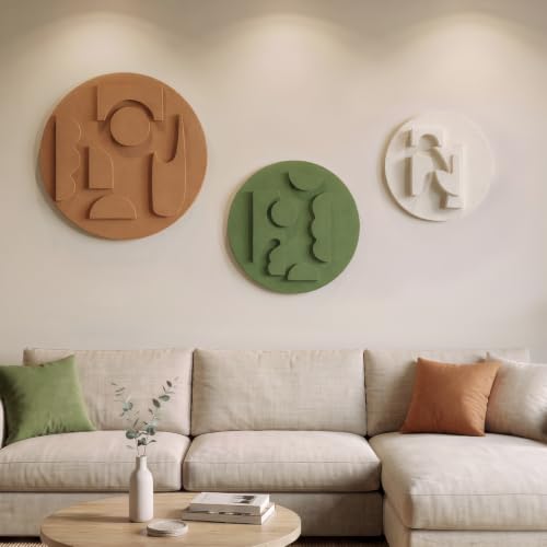 3D Textured Round Modern Abstract Boho Wall Art for Living Room (3 Count)