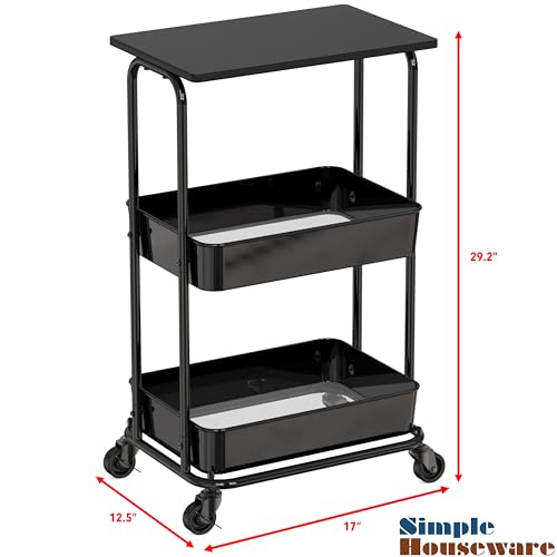 2 Tier Rolling Utility Cart Wood Top