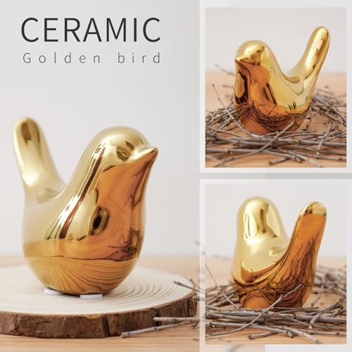 Gold Home Decor Small Birds Statues Modern Style Decorative Ornaments for Living Room Decor (2 Count)