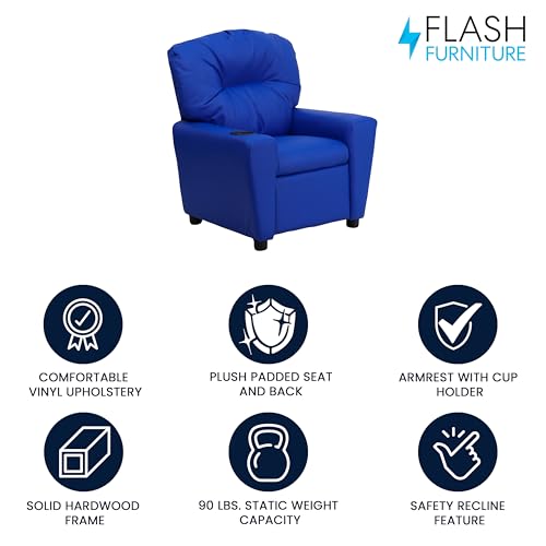 Chandler Vinyl Kids Recliner with Cup Holder and Safety Recline