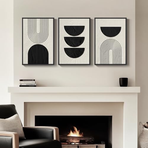 Framed Neutral Black and Beige Abstract Wall Art Set (3 Count)