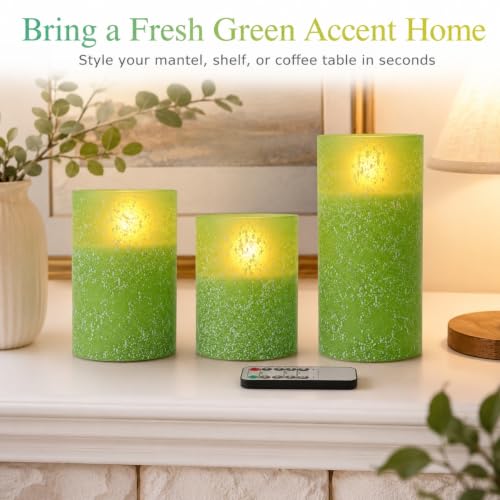 Green Flameless Candles with Remote (3 Count)
