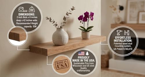 42 inch Wooden Floating Shelves for Wall