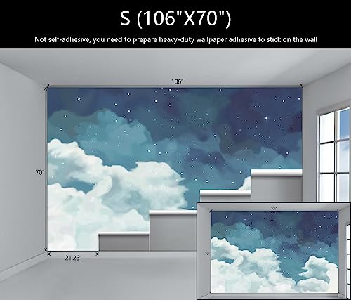 Vintage Cloud Wallpaper Blue and White Wall Mural Kids Bedroom (51.73 Sq Ft)