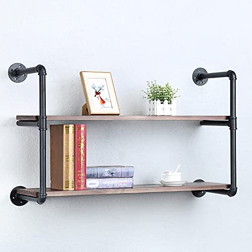 Industrial Pipe Shelves With Wood Planks