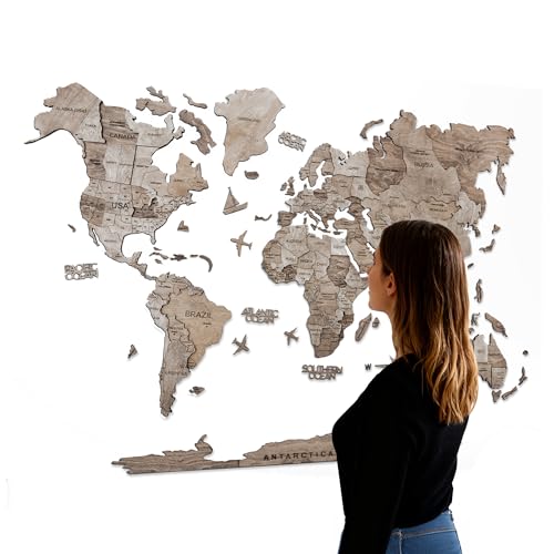 Handmade 3D Wood World Map Wall Art Large Wall Decor Track Your World Travels