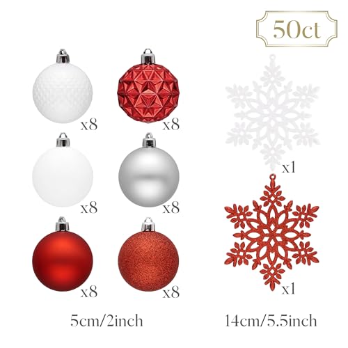 50ct Christmas Tree Decorations Ball Ornaments 2 Inches (50 Count)