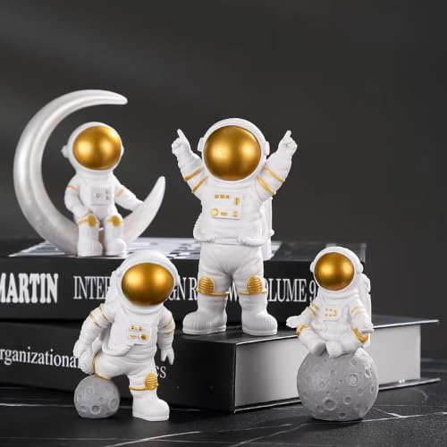 Gold White Astronaut Figurines Statues Set of 4 (4 Count)