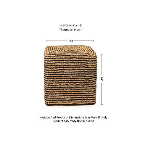 Jute Cotton Braided Cube Pouf Ottoman Foot Rest