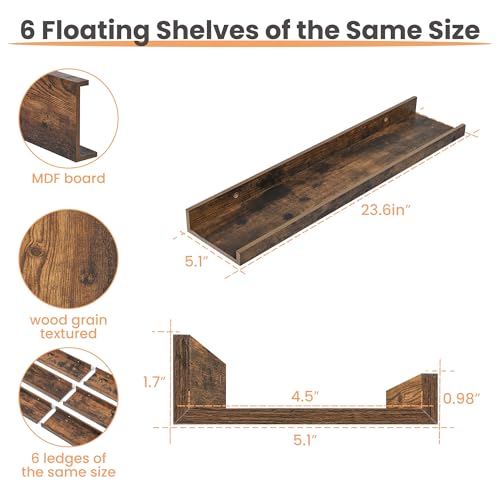 Floating Shelves for Wall Decor and Storage (6 Count)