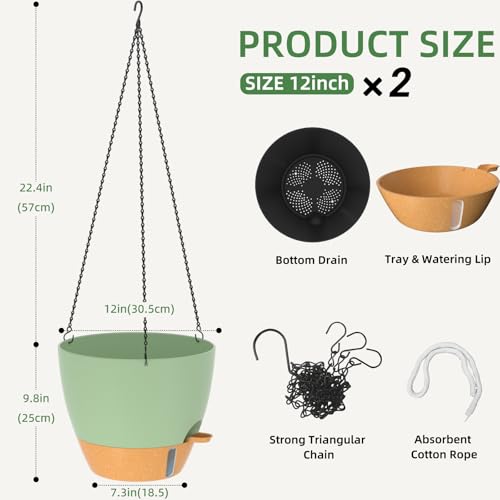 12 Inch Hanging Planters for Indoor Outdoor Plants (2 Count)
