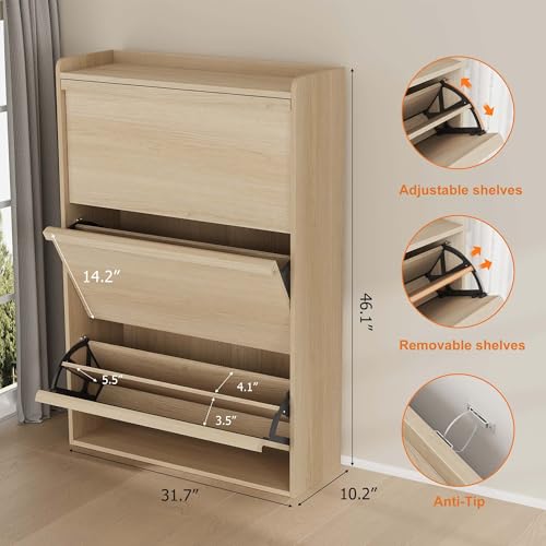 Shoe Cabinet with 3 Flip Drawers
