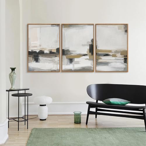 Beige Abstract Framed Canvas Wall Art Set (3 Count)