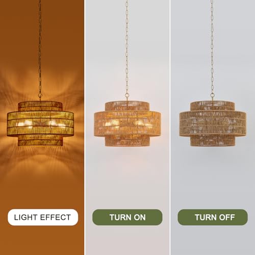 23.6" Large Gold Rattan Chandelier