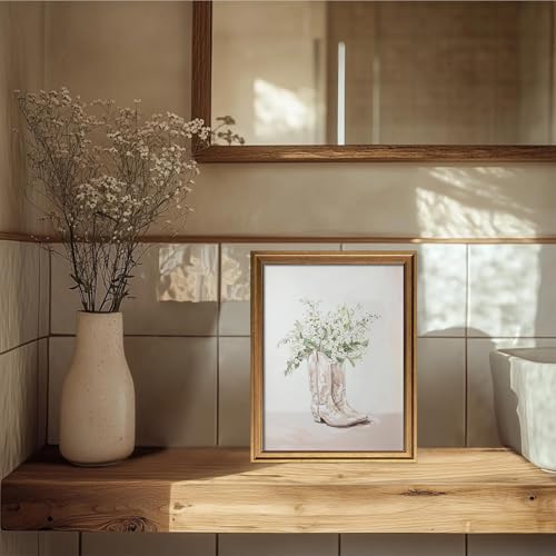 Vintage Framed Floral Cowgirl Boots Canvas Wall Art Preppy Western Flowers Printing Aesthetic Wall Decor for Living Room Bedroom Apartment