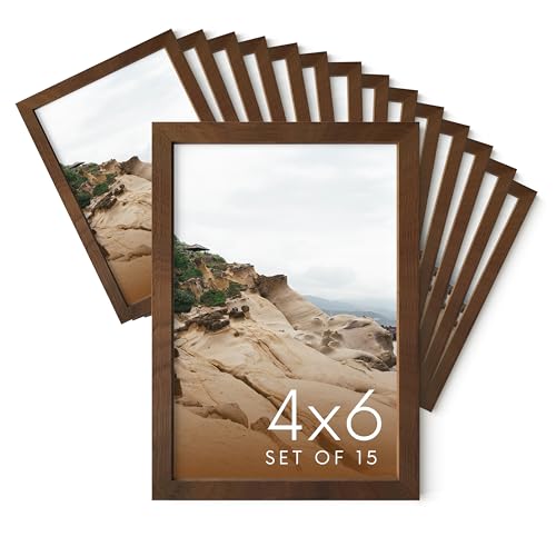 4x6 Walnut Oak Wood Photo Frame Set of 15