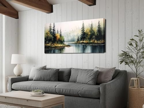 Forest Wall Art Canvas Landsacape Lake Painting Wall Decor 40"x20"