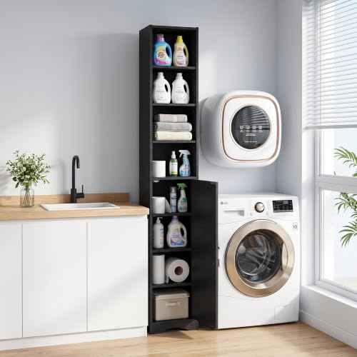 Narrow Bookcase with 6 Adjustable Shelves