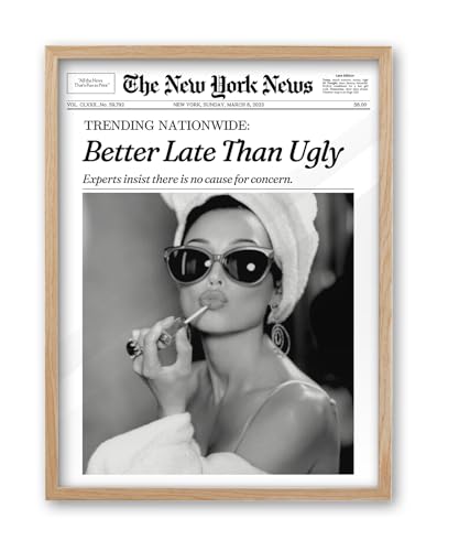 12x16in Audrey Hepburn Better Late Than Ugly Framed Bathroom Art