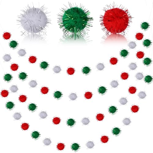 4 Pack 26.3 Feet Colorful Pom Pom Garland Decorations (26.24 Foot)