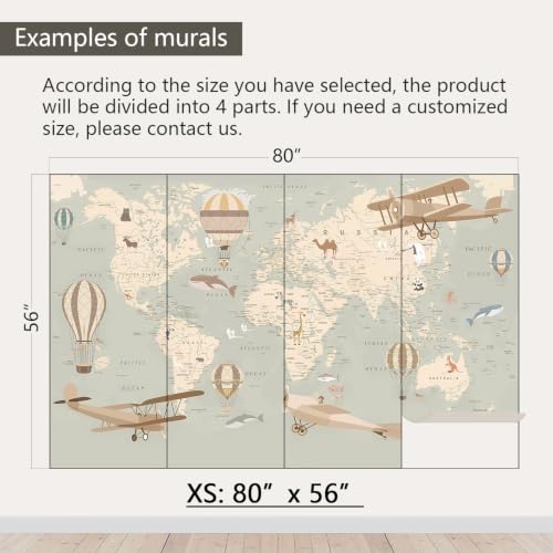 Animal Aircraft Map Peel and Stick Wallpaper for Kids Room