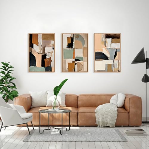 Large Abstract Color Block Framed Canvas Wall Art Set