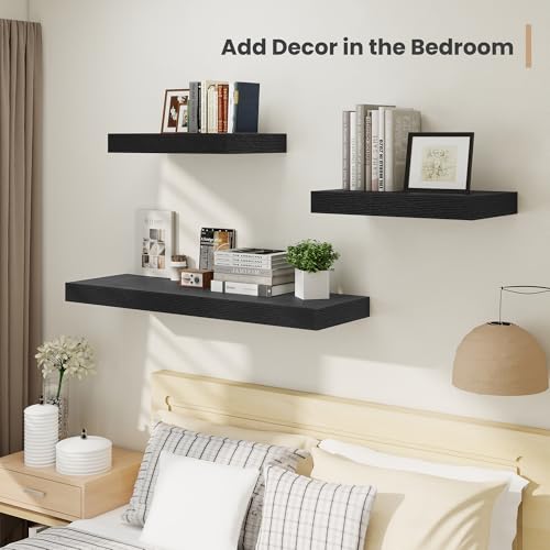 24 x 12 Deep Floating Shelves Wall Mounted Set of 2 Black (2 Count)