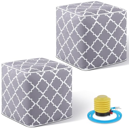 2 Pack Inflatable Outdoor Ottoman Pouf Waterproof Cube 16" Square Blow up Ottoman Footrest with Handle Outdoor Portable Footstool for Patio Garden Camping or Home Pool (2 Count)