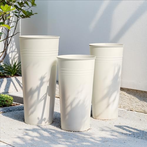 25'' Tall Galvanized Steel Planter Pot with Water Level Indicator (2 Count)