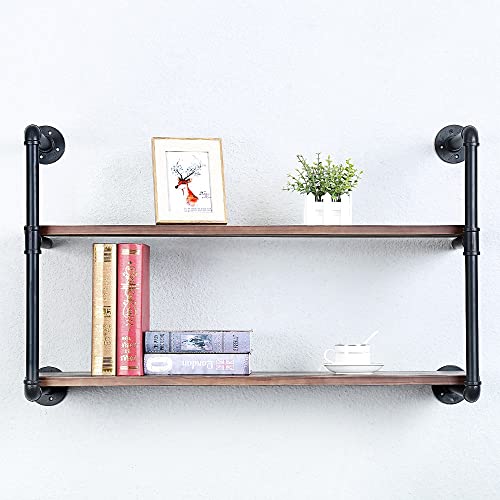 Industrial Pipe Shelves With Wood Planks