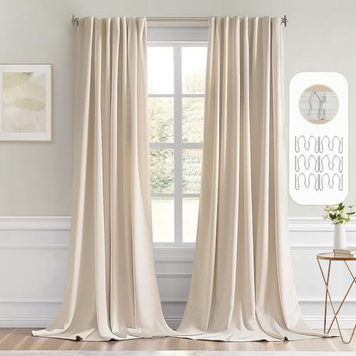 Cream Beige Back Tab Blackout Curtains 52x132 Inch Length 2 Panels (2 Count)