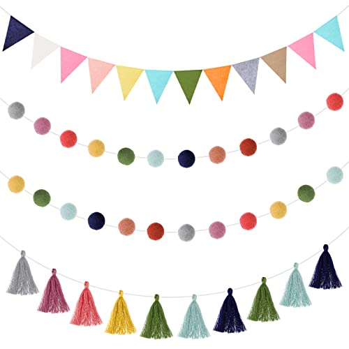 4 Pcs 9.8 ft Pom Pom Garland for Classroom Bulletin Board (4 Count)