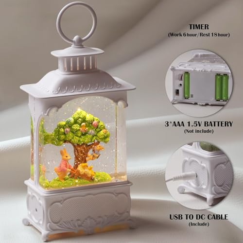 Easter Snow Globe Lantern Bunny Tree with Timer