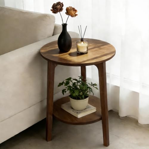2 Tier Round Coffee Table Wood Nesting Side Table