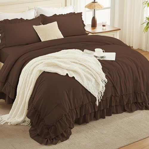 Brown Ruffle Oversized King Comforter Set