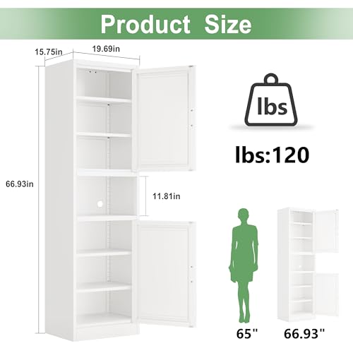 Tall Narrow Storage Cabinet 66.93" H Tall Bathroom Cabinet Metal Pantry Cabinets