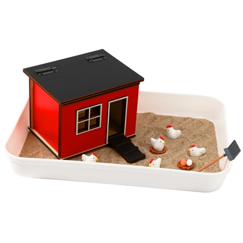 Chicken Zen Garden Sand Tray Therapy Kit Miniature Farm Coop Decor