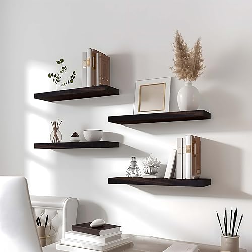 Brown Wood Floating Shelves for Wall Rustic Wall Shelves for Bedroom Set of 6 (6 Count)