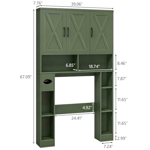 Over The Toilet Storage Cabinet with 3 Barn Doors.Green