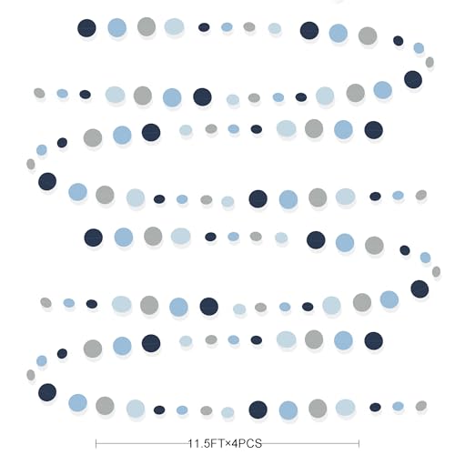 Dusty Blue Party Decorations Navy Blue Circle Dots Garland Gray Blue Hanging Paper Polka Dot Streamer for Wedding Shower Engagement Bridal Shower Birthday Graduation Nautical Themed Party Supplies
