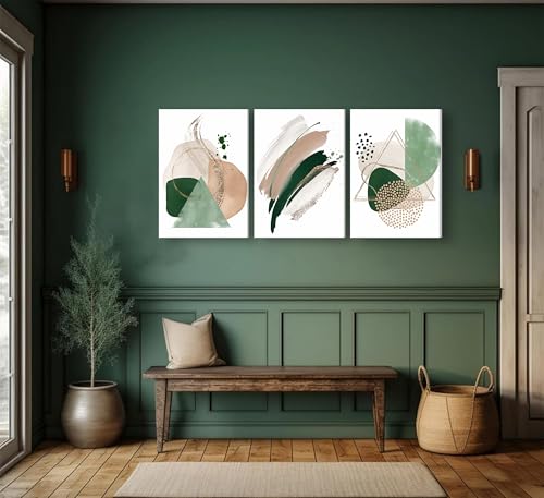 3Pcs Framed Sage Green Minimalist Geometric Abstract Wall Art (3 Count)