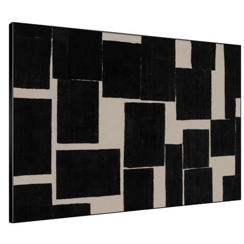 60"x72" Extra Large Framed Wall Art Modern Abstract Black and Beige Geometric Blocks for Home Living Room Bedroom Decor