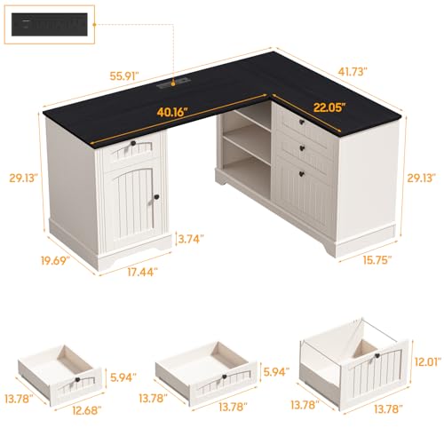 Farmhouse L Shaped Desk with Drawers