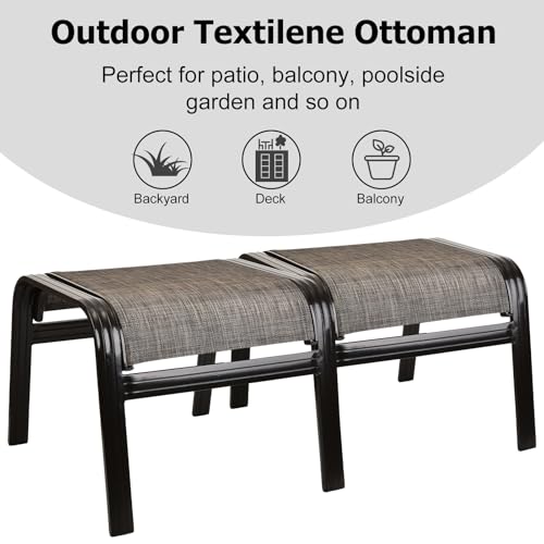 Patio Outdoor Ottoman Footstools Assembled Aluminum Footrest Side Table Small Chairs Patio Ottoman 2 Set Brown (2 Count)