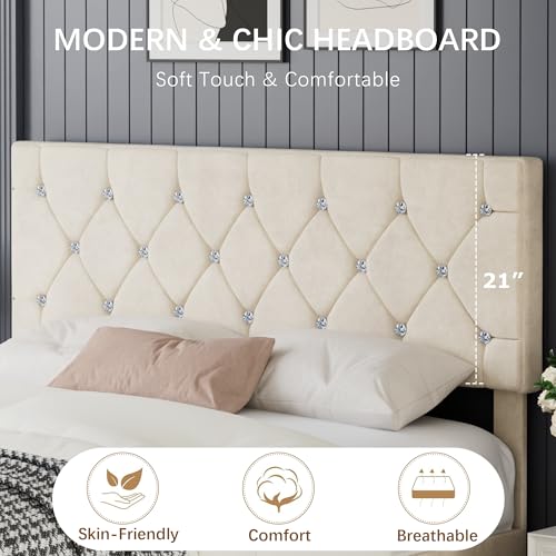 Full Size Bed Frame with Diamond Tufted Headboard